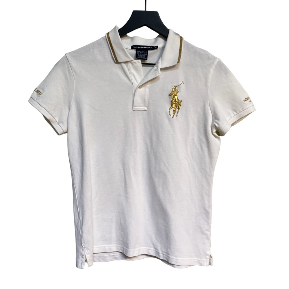 Ralph Lauren Blue Label White Polo with Gold Logo Trim